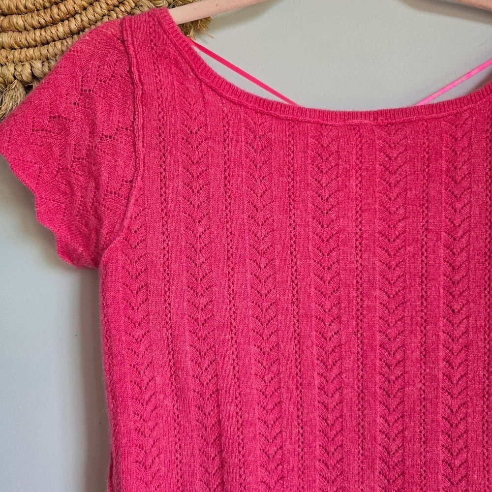 Free People NEW Hera Pink Cashmere Pointelle Short Sleeve Crop Sweater SZ Small - Picture 6 of 10
